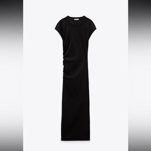 Black Midi Dress w/ Side Ruched